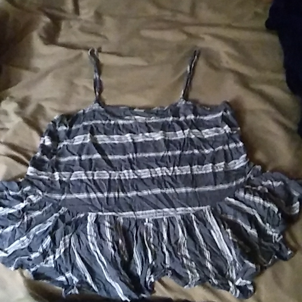 Gray & white striped peplum tank top